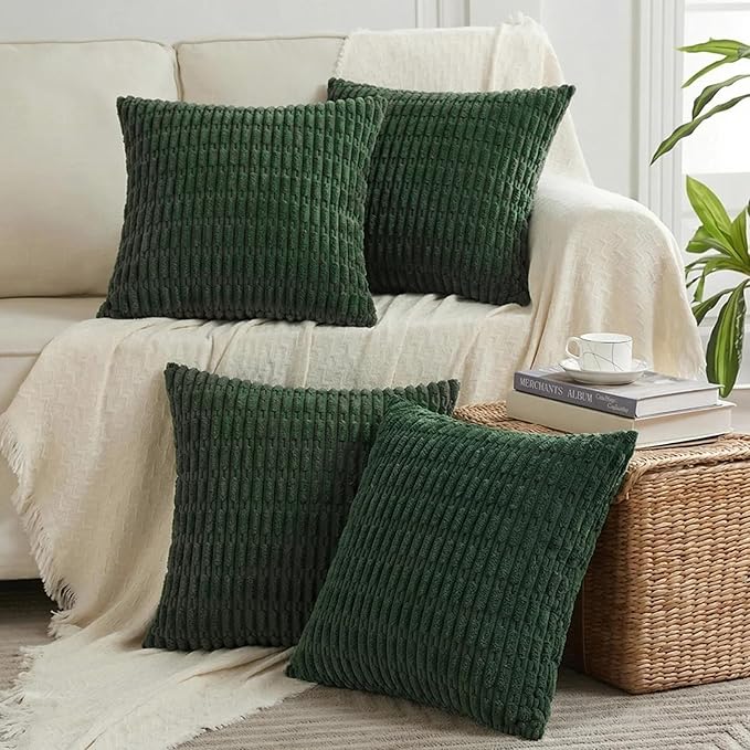 Fancy Homi 4 Packs Decorative Throw Pillow Covers for Living Room Couch Bed, Modern Farmhouse Boho Home Décor Accent Cushion Case, 22" x 22", Dark Green