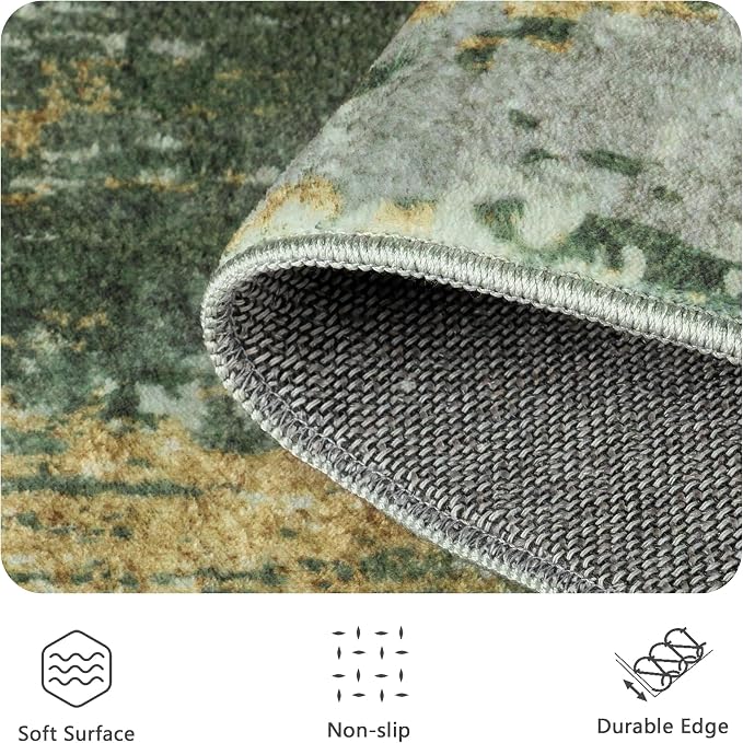 5x7 Area Rugs - Modern Abstract Washable Rug, Ultra Soft Non Slip Low Pile Large Rugs for Living Room, Floor Carpet for Bedroom Dining Room Office Laundry Nursery Home(Green)
