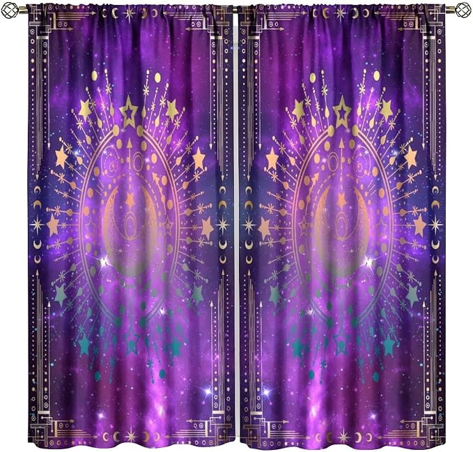 Sun Moon Blackout Curtains, Abstract Bohemian Universe Starry Sky Galaxy Mystic Art Window Drapes, for Bedroom Living Room 42" W X 45" L