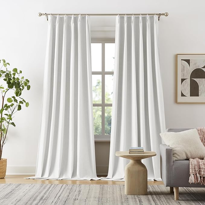 DUALIFE White Blackout Curtains 102 Inches Long, Pleated Custom Viral Drapes with Hooks,Floor Length to Ceiling Traverse Curtains for Living Room,Greyish White,40W x 102L,2 Panels