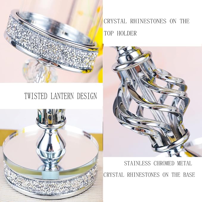 Hanjue Crystal Candle Holders for Pillar Candle, Metal Crystal Candle Holder for Home Decor, Centerpieces, Coffee Dining Table CH0509 (Silver (M))