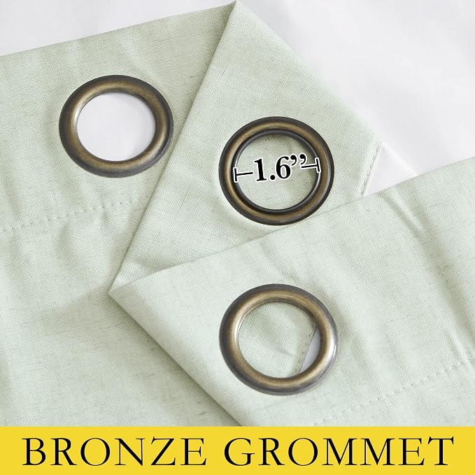 NICETOWN Sage Green Linen Blackout Curtains for Night Shift, Great Job, Set of 2, 34" by 60", Short Kitchen Burlap Linen 100% Blackout Drape Panels with Bronze Grommets for Blocking Light
