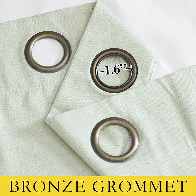 NICETOWN Sage Green Blackout Linen Curtains 95" Long, 2 Pieces, 62" Wide Each Panel, Bronze Grommet Full Light Blocking Drapes with White Thermal Insulated Liner for Nursery, Hall, Villa