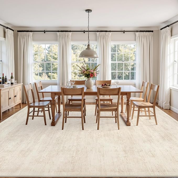 10x14 Area Rug for Living Room: Vintage Boho Neutral Washable Rug Indoor Soft Large Area Rug Carpet for Bedroom Nursery Farmhouse Dining Room Office Floor Non-Slip Low Pile Under Table Rug Retro Beige