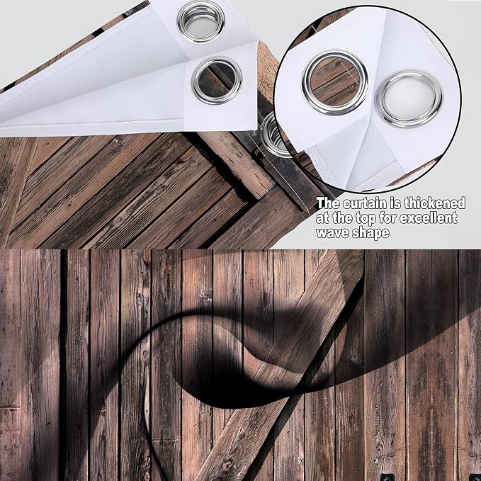 MissHope Rustic Wooden Barn Door Blackout Curtains Vintage Brown Wood Door Farmhouse Country Decor for Home Bedroom Living Room Grommet Window Drapes 2 Panels, 52x84 Inch