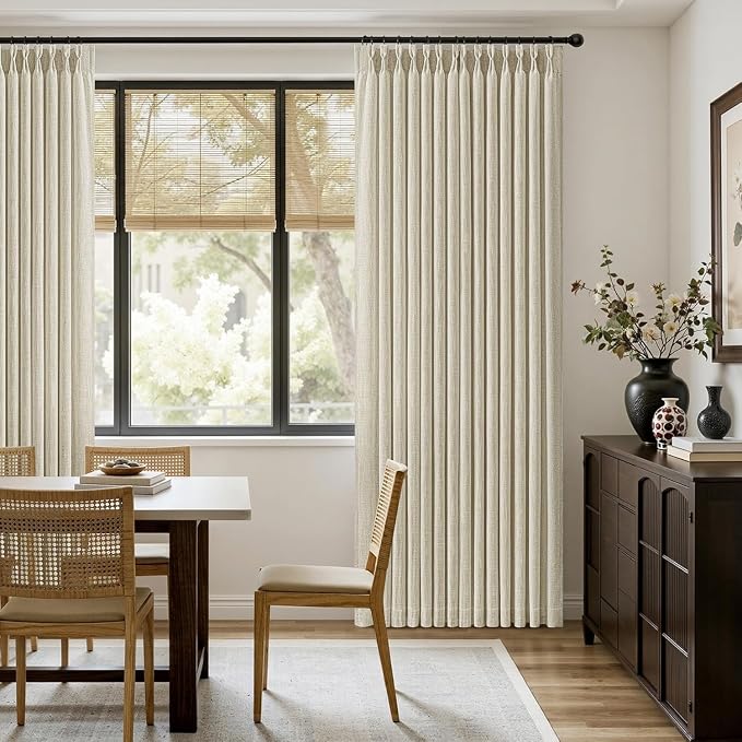 MIULEE Pinch Pleated Thick Linen Curtains 90 Inches Long 2 Panels for Living Room Bedroom, Linen Textured Memory Trained Pleat Drapes Back Tab Light Filtering Beige Window Curtains with Hooks