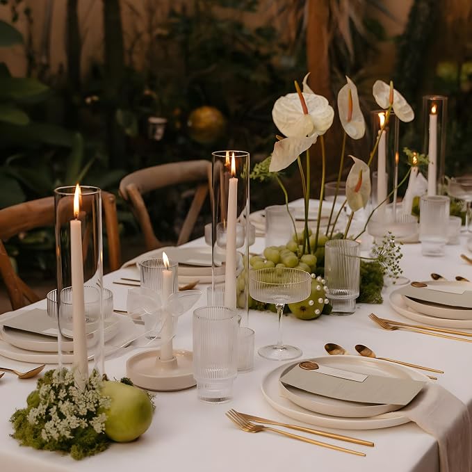 Hurricane Candle Holder Thickened Cylinder Covers Short Taper Candle Sticks Holder 2.5" D × 11" H Glass Tall Candlesticks Holders Centerpiece for Wedding Dining Table, 10 Pcs