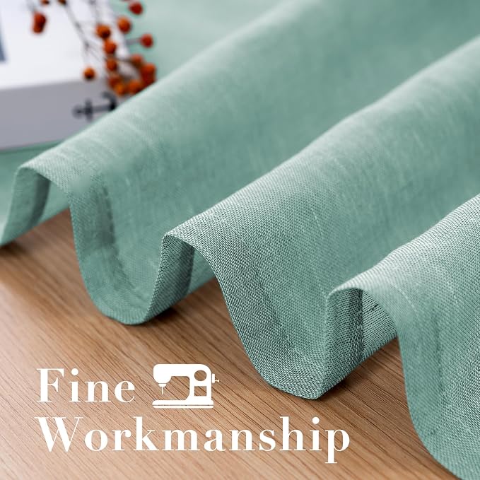H.VERSAILTEX Linen Curtains Natural Linen Semi-Sheer Curtains 2 Panels Nickel Grommet Privacy Added Premium Soft Rich Material Drapes for Bedroom/Livingroom - 52x84 - Inch - Sea Mist