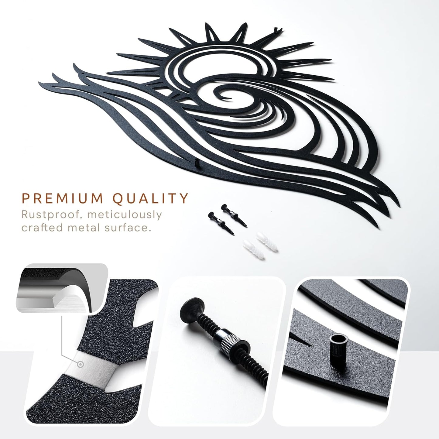 Wita Home Ocean Wave Metal Wall Art, Sun Beach Decor, Coastal Large Wall Sculpture for Home, Indoor/Outdoor Use, Nautical Wall Hanging, Eye-Catching Addition to Living Room (Black, 24 x 14 inches)