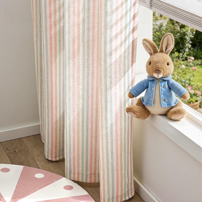 jinchan Linen Curtains 96 inch Candy Stripe for Kids Room Back Tab 2 Panels | Kids Curtains for Living Room Baby Girls Room,Ticking Stripe,Nursery Drapes, Window Treatments,Cottagecore,Light Filtering
