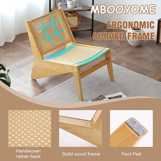 MBOOYOME Mid Century Modern Accent Chair for Living Room, Low Armless Lounge Chair with Solid Wood Frame, Comfy Armchair for Bedroom and Balcony, Wood