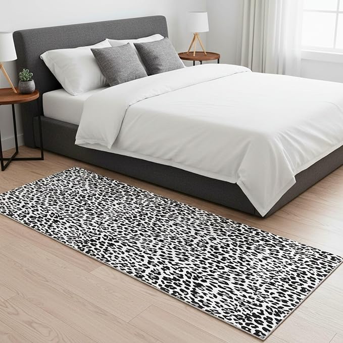 Ottomanson Aisle Runner Rug 2'7" x 20' – Soft Non-Slip Rug, Low Pile Carpet for Hallways, Events, Churches & Extra-Long Indoor Spaces, Leopard Print Black & White