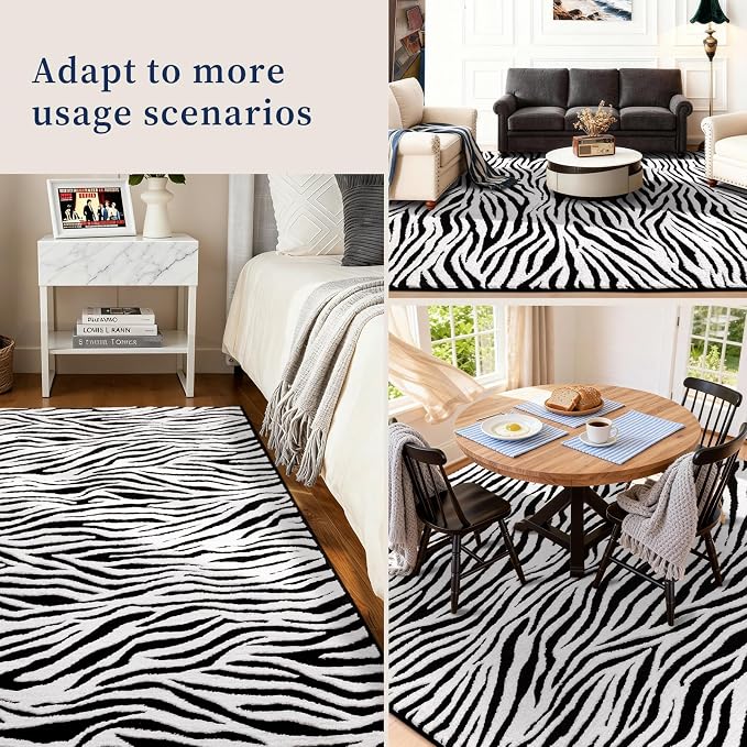 YIHOUSE 5×7 Ft Area Rugs, Black and White Modern Abstract Rug, Washable Plush Soft Zebra Print Carpet, Non-Slip Non-Shedding Rug for Living Room, Bedroom, Playroom, Home Office Decor