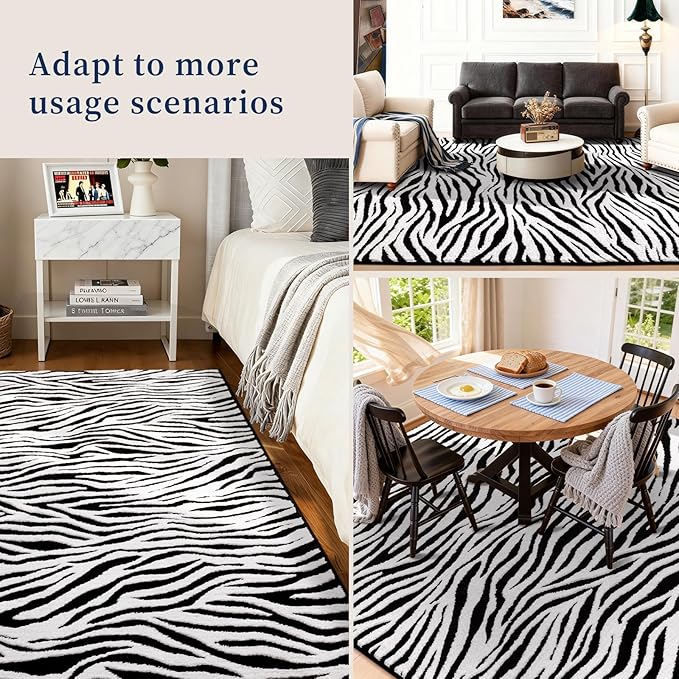 YIHOUSE 8x10 Ft Zebra Area Rugs, Abstract Modern Washable Black and White Striped Rug, Nonslip Non-Shedding Soft Carpet for Living Room Dining Room Office Playroom Home Decor