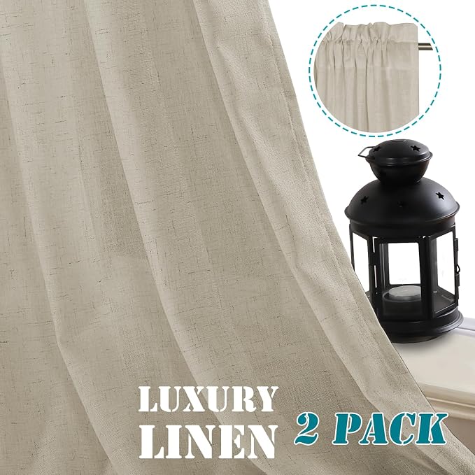 H.VERSAILTEX Linen Curtains Elegant Natural Linen Semi Sheer Curtains Energy Light Filtering Rod Pocket Window Treatments Panels for Living Room (Set of 2, Castle Wall, 52 inch W X 84 inch L)
