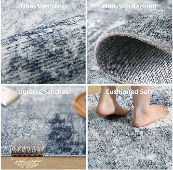 8x10 Area Rugs for Living Room: Washable Rug Non Slip Low Pile Soft Faux Wool Non Shedding Vintage Large Carpet Rugs for Bedroom Dining Room Kitchen Nursery Under Table Home Office Farmhouse Indoor