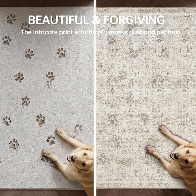 Sasttie 3x5 Rug, Ultra-Soft Washable Rug, Low Pile Foldable Thin Carpets with Non-Slip Backing, Skin-Friendly Stain Resistant Carpet for Living Room, Bedroom, Kitchen, Dorm, 3x5, Beige