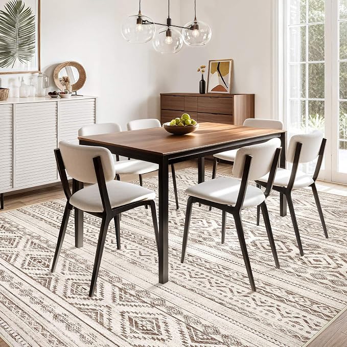 cotiled 5x7 Area Rugs Living Room Rug: Washable Boho Rugs with Non Slip Backing Large Soft Indoor Stain Resistant Carpet for Bedroom Farmhouse Dining Room Lightweight Home Decor Dark Brown