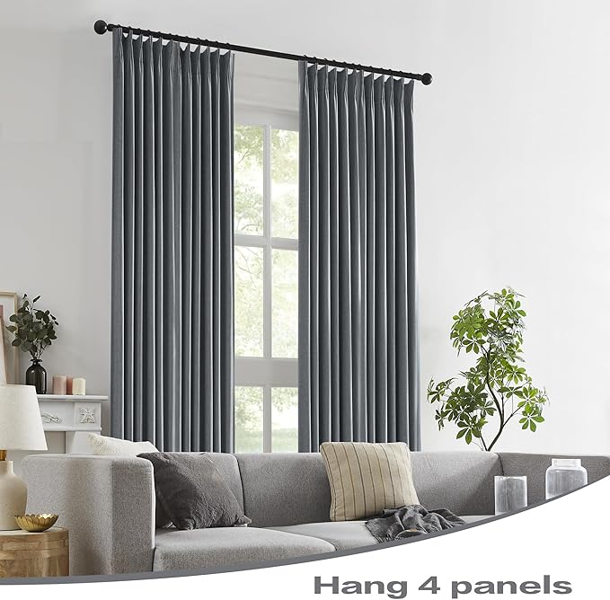 DUALIFE Full Blackout Pinch Pleated Curtains Dark Gray, Back Tab with Hooks, Thermal Insulated Track Curtains for Bedroom Living Room,50" W x 92" L, 2 Panels Charcoal Grey