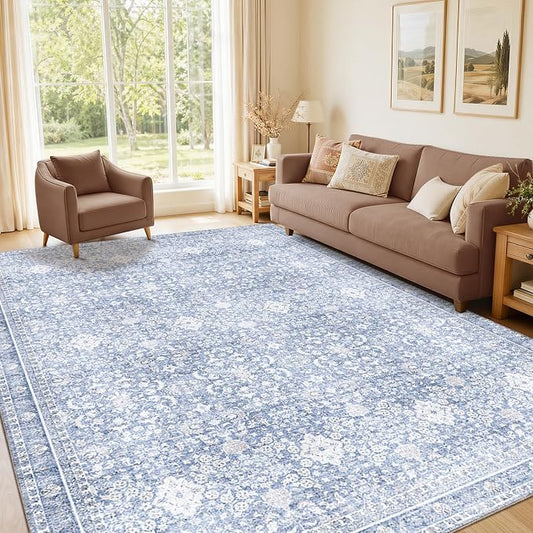 Sasttie 4x6 Area Rug, Ultra-Soft Washable Rug, Low Pile Foldable Thin Carpets with Non-Slip Backing, Skin-Friendly Stain Resistant Carpet for Living Room, Bedroom, Kitchen, Dorm, 4x6, Light Blue