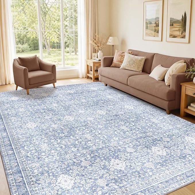 Sasttie 6x9 Area Rugs, Ultra-Soft Washable Rug, Low Pile Foldable Thin Carpets with Non-Slip Backing, Skin-Friendly Stain Resistant Carpet for Living Room, Bedroom, Kitchen, Dorm, 6x9, Light Blue