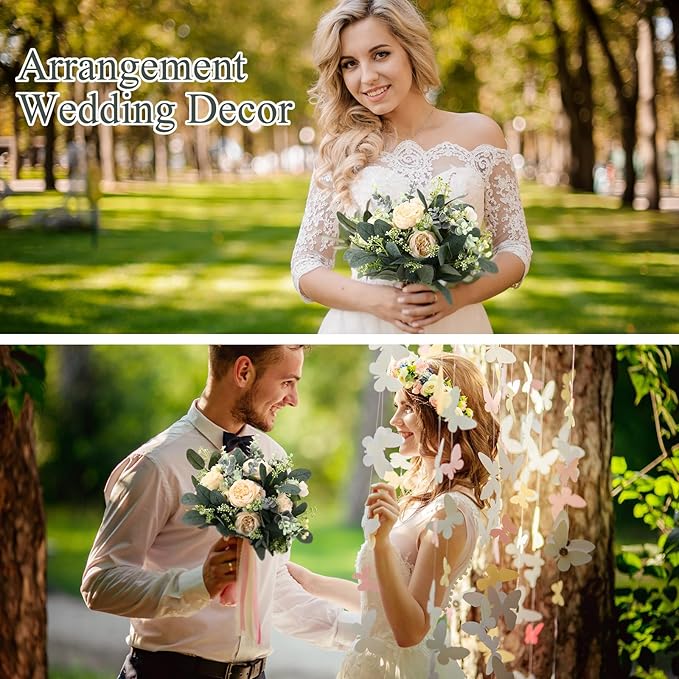 Janinka Mixed Eucalyptus Leaves Stems Bulk with White Seeds Artificial Silver Dollar Leaves Sprays Faux Oval for Wreath Garland Floral Bouquets Arrangement Wedding Greenery Decoration(230)