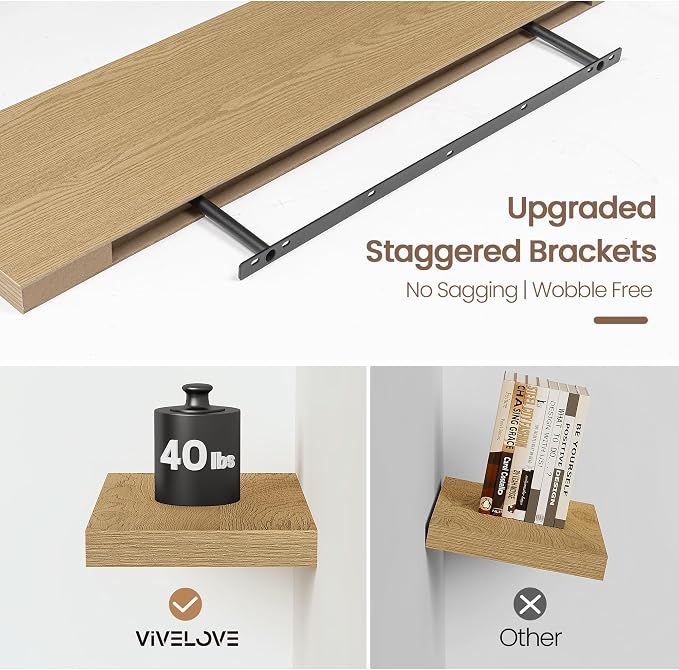 Vivelove 32 Inch Floating Shelves for Wall, 32x9 Display Shelves for Bathroom Living Room Kitchen Bedroom Office Farmhouse Home Decor - Set of 2, Oak