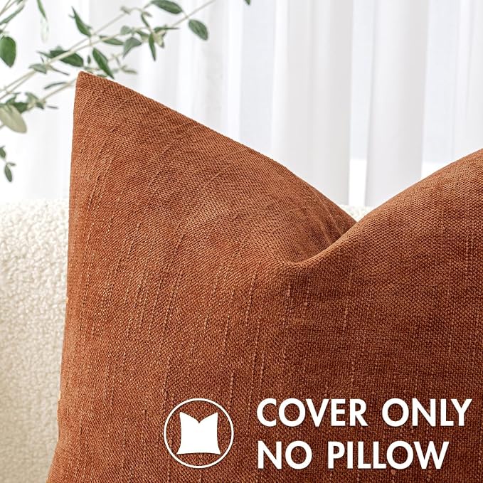 MIULEE Pack of 2 Decorative Throw Pillow Covers Soft Chenille Throw Pillows Fall Solid Textured Cushion Covers for Couch Sofa Bedroom Living Room 18x18 Inch,Burnt Orange