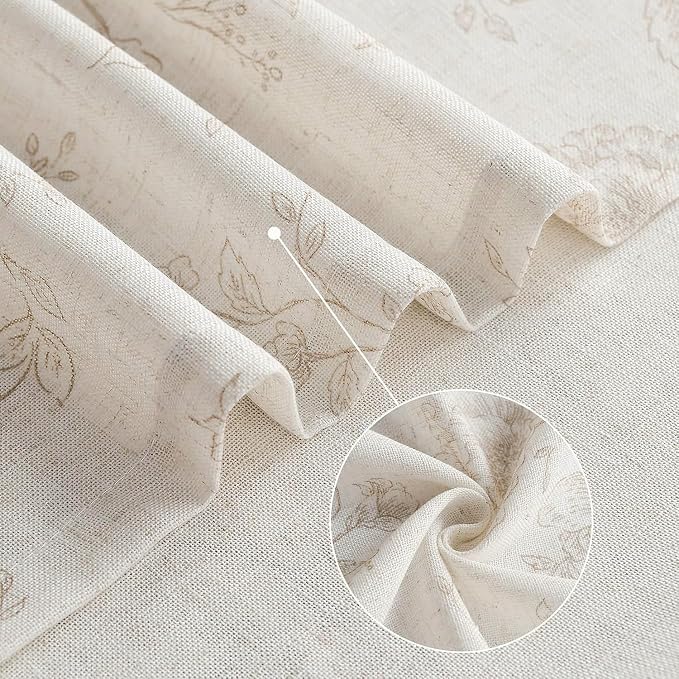 Brown Floral Curtains 96 inch Length Back Tab Farmhouser Living Room Light Filtering Curtains Brown Pattern Print on Cream White Linen Curtain Minimalist Aesthetic Sketch Style Vintage Room Decor
