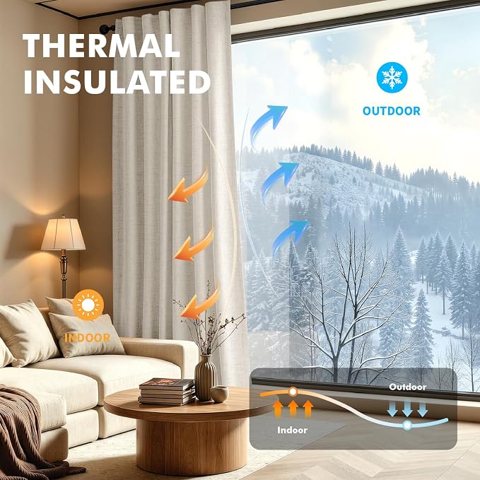 MIULEE 100% Blackout Linen Curtains for Bedroom, Linen Beige Solid Luxury Decor Thermal Insulation Room Darkening Drapes for Living Room Back Tab Rod Pocket 42 x 96 Inches, 2 Panels