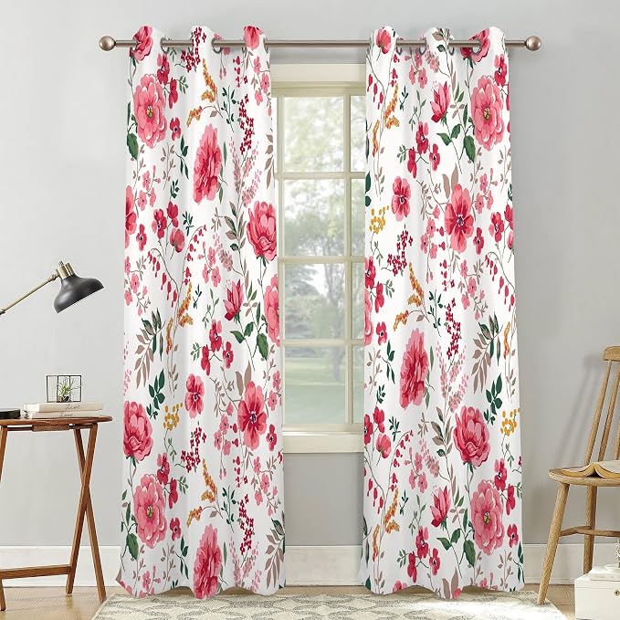 Renaiss Leaf Curtains Green Leaves Print Blackout Window Curtains for Bedroom Botanical Plants Grommet Top Room Darkening Window Drapes for Living Room 53W x 108L Inch Two Panel Set