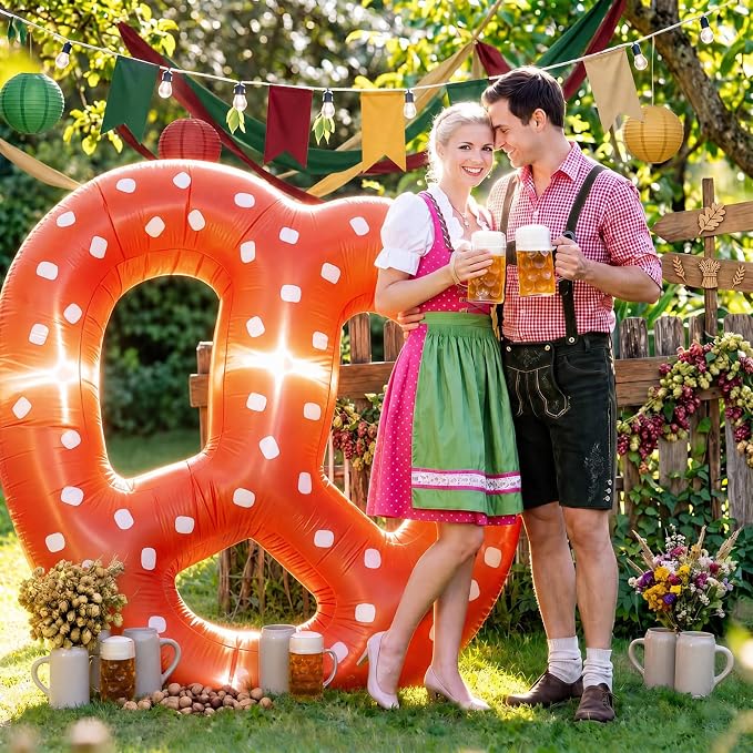 VIHOSE 5.5ft Giant Inflatable Pretzel–Oktoberfest Beer Festival Party Decoration, Oktoberfest Pretzel Blow up with Built in Lights LED for Beer Gardens Parties Holiday Prop