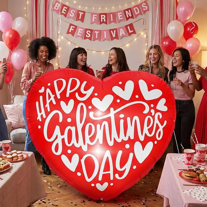VIHOSE Happy Galentines Day Inflatables Decorations 4.3 ft Pink Valentine Day Blow up Decor Heart LED Lights Inflatable Decor for Ladies Girls Friends Valentine Party Photo Props