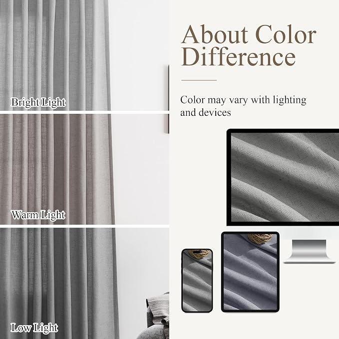 Aersas Dark Grey Linen Curtains 84 Inches Long 2 Panels Set Back Tab and Rod Pocket Living Room Curtain Farmhouse Neutral Light Filtering Drapes for Bedroom Cottage 52 inch Width x 84 inch Length
