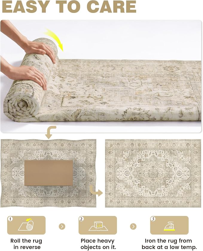 Roxstand Washable Runner Rug 2.6x8 Runners for Hallways, Ultra-Thin Carpet Runners for Entryway Anti Slip Backing Runner Rugs for Kitchen Laundry Room Indoor Hallway (Ivory/Beige)
