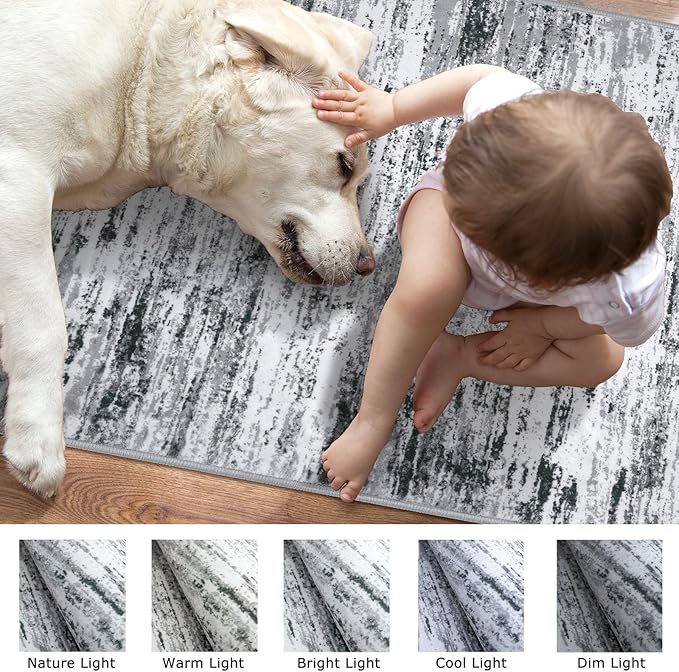 Lansny Modern Abstract Runner Rug 2.6x10, Black Grey White Washable Long Kitchen Runner Non-Slip Soft Hallway Rug Runner Thin Print Faux Wool Carpet for Entryway Bedroom Laundry Room Indoor Home Decor