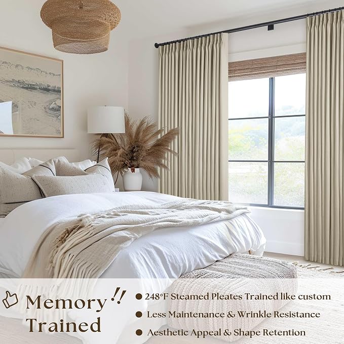 Pinch Pleated Blackout Curtains 60 Inches Wide 84 Inches Long for Bedroom Living Room Darkening Linen Blend Large Window Curtains Thermal Soundproof Neutral Drapes Taupe Burlywood Birch 60x84 1 Panel