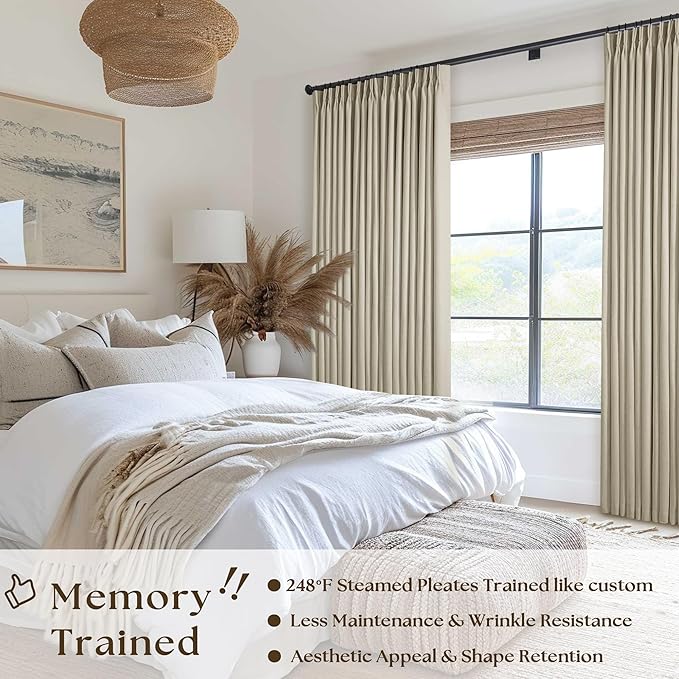 Pinch Pleated Blackout Curtains 60 Inches Wide 96 Inches Long for Bedroom Living Room Darkening Linen Blend Large Window Curtains Thermal Soundproof Neutral Drapes Taupe Burlywood Birch 60x96 1 Panel