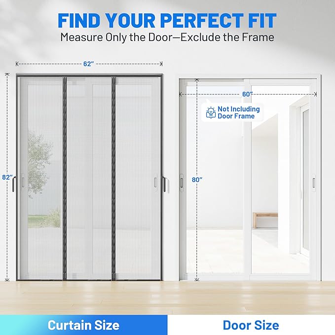 Heavy Duty Magnetic Screen Door Mesh - Hand-Free Door Net Screen with 100 Magnets, Pet & Kid Friendly, PET Fine Mesh Doors Screens Keep Bug & Mosquito Out Fit Sliding Patio French Doors Size 60" x 80"