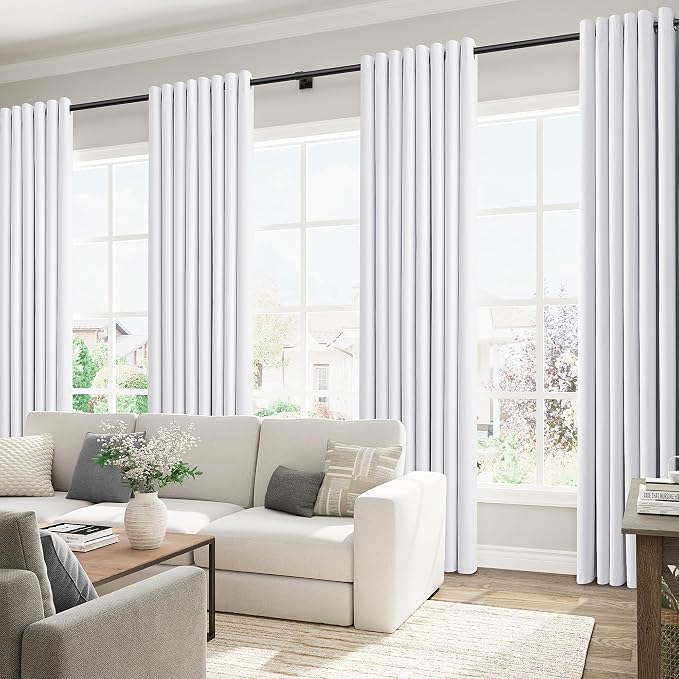 Jowels White Linen Blackout Curtains 50 Length 2 Panels Set for Living Room Bedroom, 100% Black Out Thermal Insulated Linen Drapes, Room Darkening Grommet Curtains 50 Inches Long