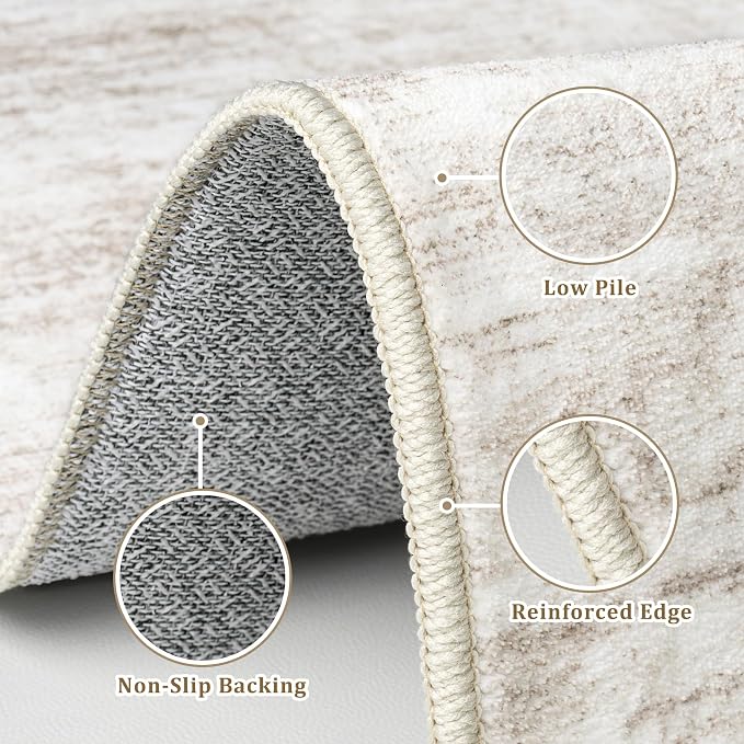 5x7 Area Rugs for Living Room Washable Rugs Neutral Abstract Large Rug Soft Modern Carpet Non-Slip Stain Resistant Low Pile Rug for Bedroom Dining Room Nursery Home Office Under Table Area Rug Brown