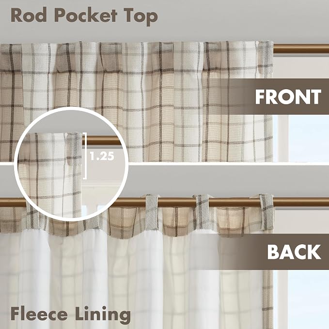 Madison Park Anaheim Cabin Plaid Curtain Window, Thermal Insulated Fleece Lining, Living Room Decor Room Darkening Drape for Bedroom, 1-Single Panel Pack, 50x108, Rod Pocket & Back Tab, Natural
