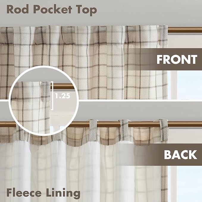Madison Park Anaheim Cabin Plaid Curtain Window, Thermal Insulated Fleece Lining, Living Room Decor Room Darkening Drape for Bedroom, 1-Single Panel Pack, 50x63, Rod Pocket & Back Tab, Natural