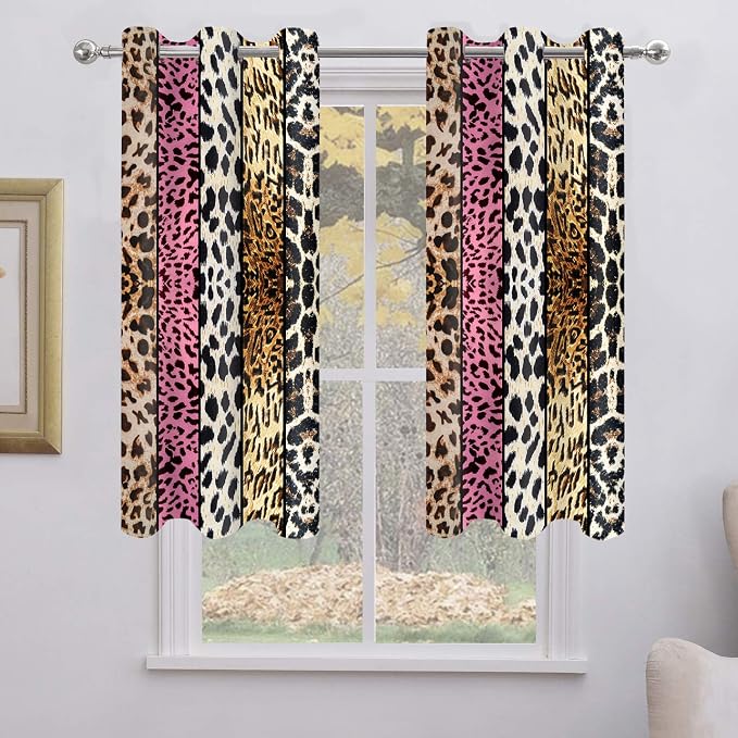 Wild Animal Print Curtain, Room Darkening Thermal Insulated Blackout Leopard Boa Window Drapes with Grommets for Living, Dining, Bedroom, Pink Leopard Print, 42"x 72", 2 Panels