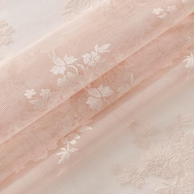Kotile Blush Pink Lace Curtains 54 Inch Length - Country Rustic Floral Pattern Sheer Lace Curtains for Girls Bedroom, Privacy Short Sheer Curtain for Windows, 52 x 54 Inch, 2 Panels, Blush Pink