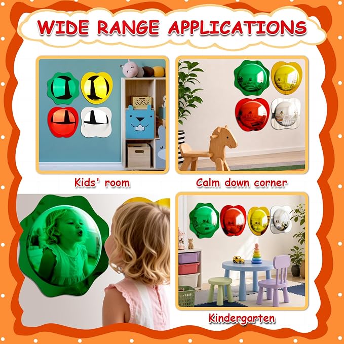 4 Pieces Sensory Wall Bubble Mirror, Calming Corner Decor, Color Convex Acrylic Mirror Toys for Preschool Classroom Playroom Home, Visual, Tactile Stimulation(10 x 10 Inch) (Mixed Shape)