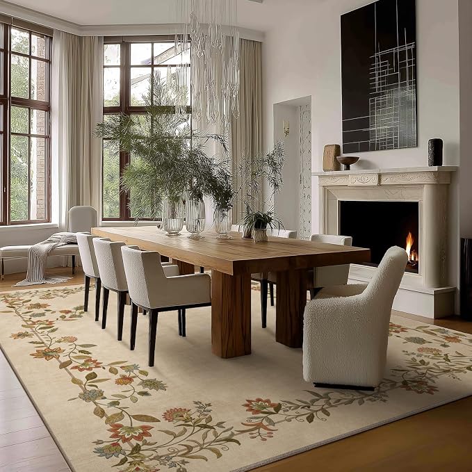 6x9 Area Rugs for Living Room: Washable Bedroom Rug Stain Resistant Non Slip Low Pile Ultra Soft Faux Wool Lightweight Large Rugs for Dining Room Kitchen Farmhouse Entryway Home Office Indoor
