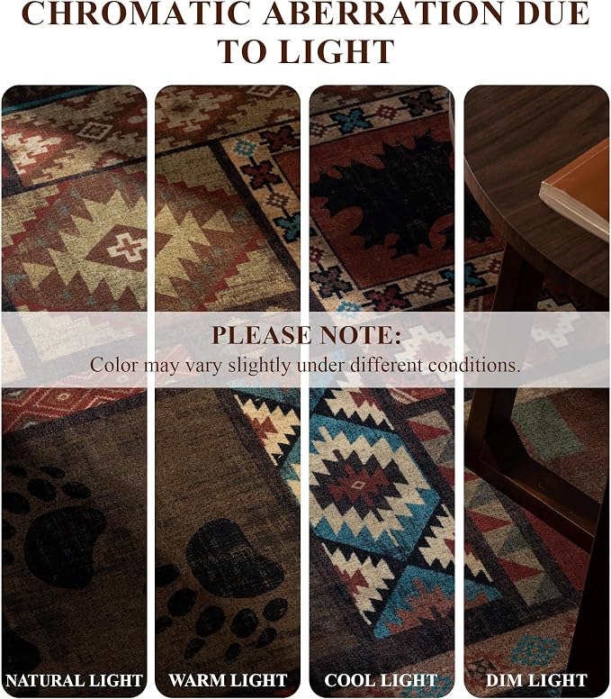 Rustic Cabin Hallway Runner Rug 2'8"x8' - Bear Washable Rug, Non-Slip Low Pile Soft Farmhouse Carpet, Southwestern Wildlife Print Floor Runner Rugs for Kitchen, Entryway, Laundry, Bedroom