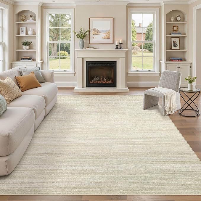 UERMEI 9x12 Washable Area Rug - Neutral Modern Abstract Living Room Rugs, Non-Slip Soft Large Indoor Floor Carpet for Bedroom Home Office & Under Dining Table Decor, Brown/Beige