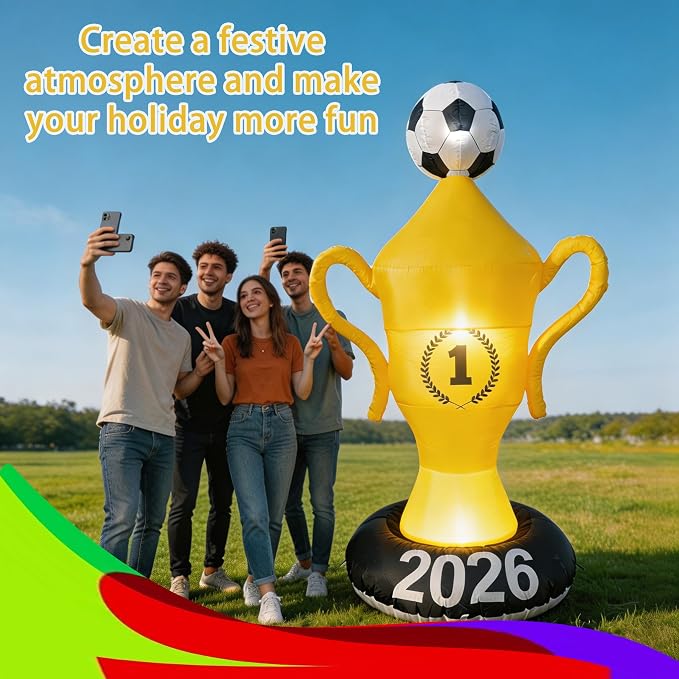 7FT World Soccer Inflatables – 2026 World Champion Outdoor Blow up Decorations with Built-in LED Lights for Yard Party Lawn Decor/Birthday Themed Supplies for Fans,2026 World Soccer Decor